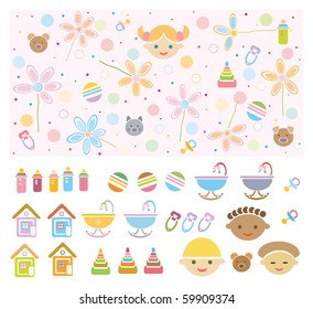 Seamless baby patterns and elements for baby desigh