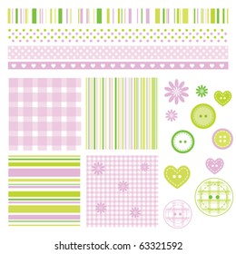 Seamless baby patterns with flowers. Lovely templates for scrapbook, craft, home projects, invitations, baby shower, party announcements.
Nice modern decorative textures and design elements
