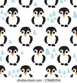 Seamless baby penguin scandinavian polar illustration background pattern in vector