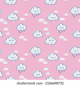 Seamless baby pink background with clouds