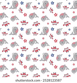 seamless baby sailor whale illustration  