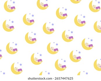 Seamless baby sleeping  with moon pattern. Creative kids texture for fabric, wrapping, textile, wallpaper, apparel.