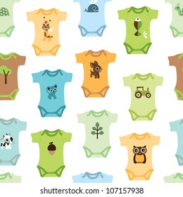 Seamless baby toy clothes background pattern in vector