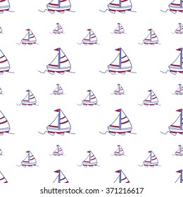 Seamless baby vector pattern. Many small colored sail boats on white background