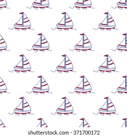 Seamless baby vector pattern. Many small colored sail boats on transparent background
