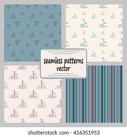 Seamless baby vector pattern set. Many small colored sail boats 