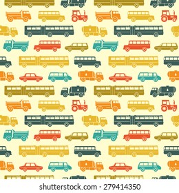 Seamless baby vector retro background with cars