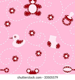 Seamless baby-girl quilt pattern (vector); a JPG version is also available