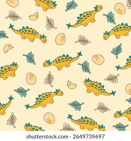 seamless bacground design of ankylasaurus dinosaur yellow for kids fullprint apparel. This design is suitable for children's clothing textile industry