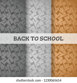 seamless back to school pattern with chair classroom icons in flat style design. silhouette and border sketch objects. set colorful background. cartoon texture template collection. Vector illustration