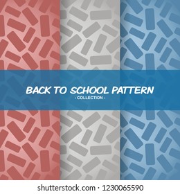 seamless back to school pattern with fall eraser icons in flat style design. silhouette and border sketch objects. set colorful background. cartoon texture template collection. Vector illustration