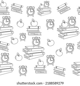 Seamless back to school style line pattern with books. Vector illustration.