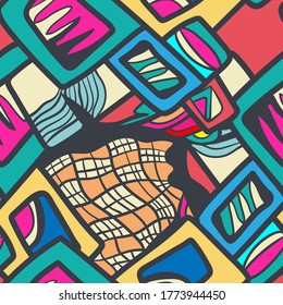 Seamless backdrop with abstract colorful hand draw patterns.
