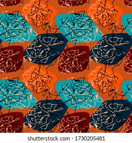 Seamless backdrop with abstract hand draw shapes and chaotic lines.