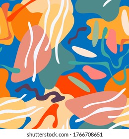 Seamless backdrop with abstract hand draw colorful shapes. 
