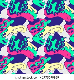 Seamless backdrop with abstract hand draw patterns, wave shapes, lines.