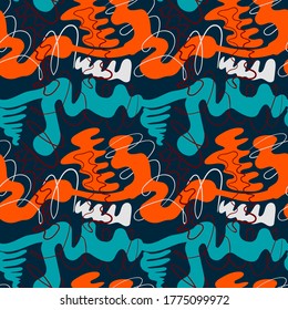 Seamless backdrop with abstract hand draw patterns, wave shapes, lines.