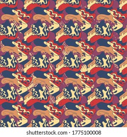 Seamless backdrop with abstract hand draw patterns, wave shapes, lines.