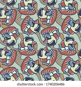 Seamless backdrop with abstract repeat freehand strange heads.
