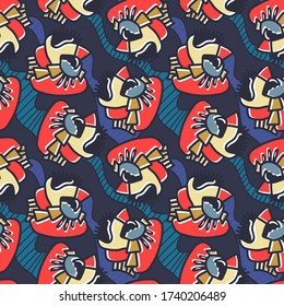 Seamless backdrop with abstract repeat freehand strange heads.