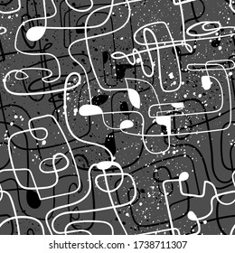 Seamless backdrop with chaotic hand draw lines and dots.