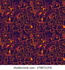 Seamless backdrop with chaotic hand draw lines and dots.