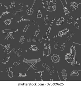 Seamless backdrop of cleaning services, maintenance. Vector set of pictogram, linear pictures. It can be used for packing, print, background