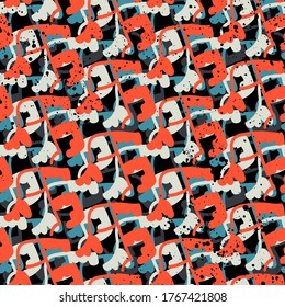 Seamless backdrop with colorful abstract repeat patterns.