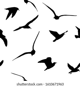 A seamless backdrop of flying seagulls. Vector illustration