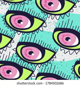 Seamless backdrop with hand draw abstrct repeat eyes.