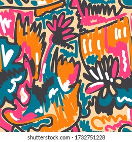 Seamless backdrop with hand draw colorful abstract pattern.