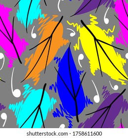 Seamless backdrop with hand drawn abstract leaves. 