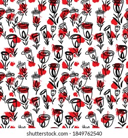 Seamless backdrop with hand drawn flowers. Nature pattern