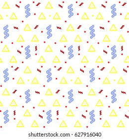 Seamless backdrop pattern with memphis style ornament.