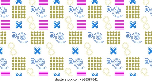 Seamless backdrop pattern with memphis style ornament.