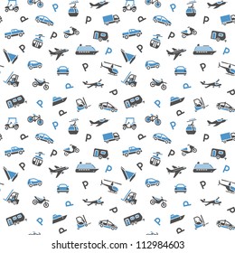 Seamless backdrop, transport icons, wallpaper. Vector 10EPS