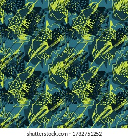 Seamless backdrop with unusual hand draw colorful abstract pattern.