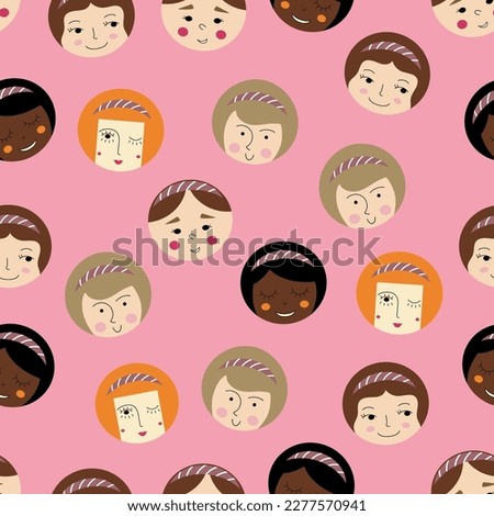 Seamless  backdrop, young girlish faces. Endless print, female countenance. Simple pattern for branding, fabric
