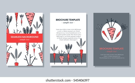 Seamless backdrop.Daikon and carrot illustration. Flyer, poster concept for cafe, restaurant, eco food market, greengrocery, smoothie bar
