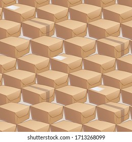 Seamless backgound with cartoon  cardboard boxes. Pattern with closed packeges isolated on white.