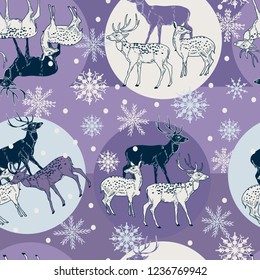 seamless backgroind with deer and  snowflakes
