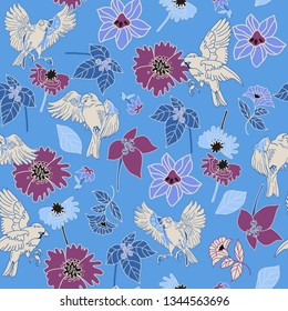 seamless backgroind wit bird and flower