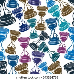 Seamless background with 3d classic sand-glasses, vector antique hourglasses. Time without end concept, for use in design and as wallpaper.