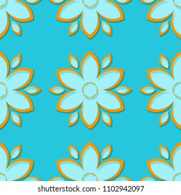 Seamless background with 3d floral blue and orange elements. Vector illustration