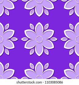 Seamless background with 3d floral violet and lilac elements. Vector illustration