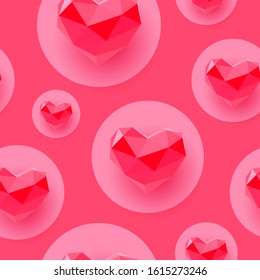 Seamless background 3d heart for pink background. Valentines romantic pattern. Love vector background