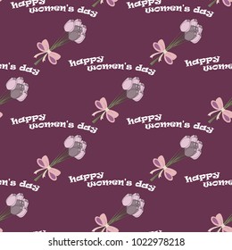 seamless background with 8 March, consisting of bouquets of tulips
