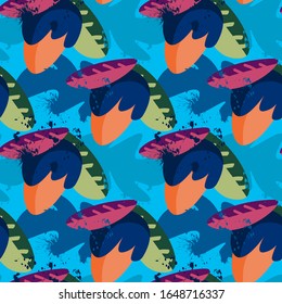 Seamless background with abstract acorns, leaves.