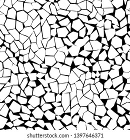 Seamless background with abstract black and white texture, shards, broken geometric shapes. Imitation of a color of a zebra, snake, chererakh. Wild Savannah, Africa. For textiles, design, scrapbooking
