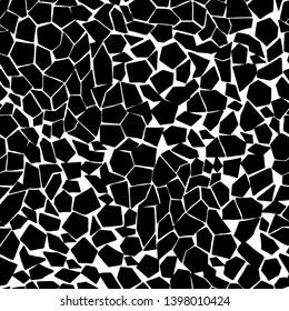 Seamless background with abstract black and white texture, shards, broken geometric shapes. Imitation of a color of a zebra, snake, chererakh. Wild Savannah, Africa. For textiles, design, scrapbooking